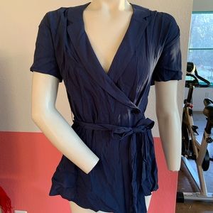 Vintage Inspired Navy Wrap Top from Modcloth (size Small)